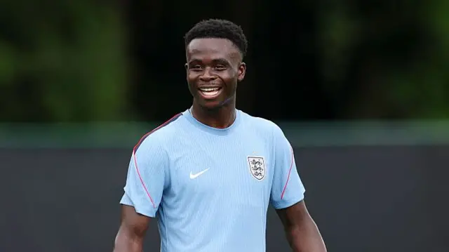 Bukayo Saka in training for England