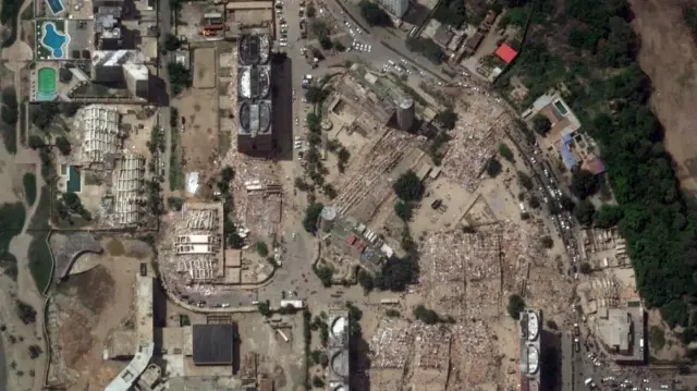 A satellite image shows flattened high-rises in Caraballeda, Venezuela, following earthquakes that hit the country