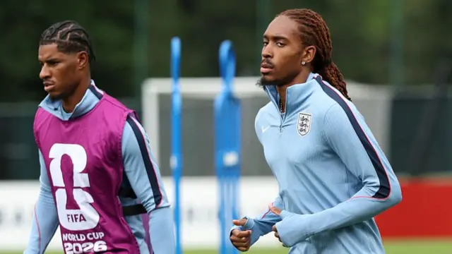 Djed Spence training alongside Marcus Rashford