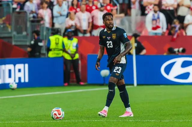 Defender Amir Murillo (23) of Panama is seen with the ball during the second half of the FIFA World Cup 2026 Group L match between Panama and Croatia on June 23, 2026, at Toronto Stadium in Toronto, ON.