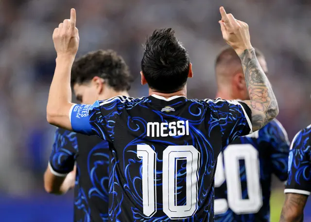 Argentina captain Lionel Messi celebrates after scoring during Argentina’s World Cup group-stage win over Jordan