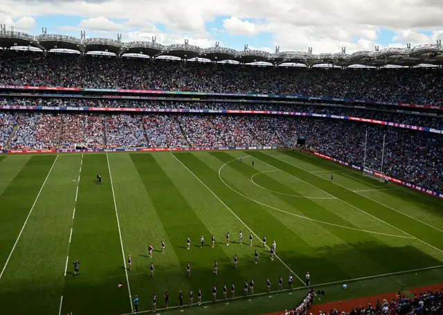 Galway players line out in a 10