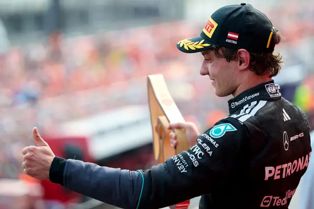Mercedes' Kimi Antonelli on the podium at the 2026 Austrian Grand Prix