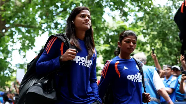 Radha Yadav of India arrives at the stadium prior to the ICC Women's T20 World Cup match between Australia and India at Lord's
