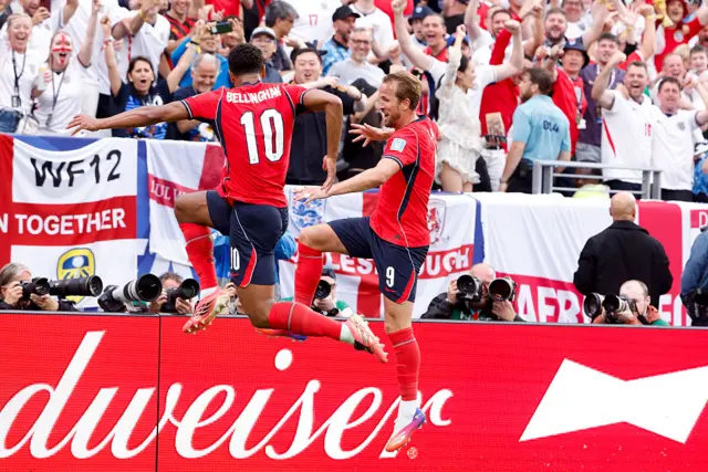 Jude Bellingham and Harry Kane celebrate.