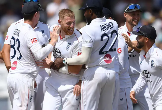 Ben Stokes and team celebrating wicket