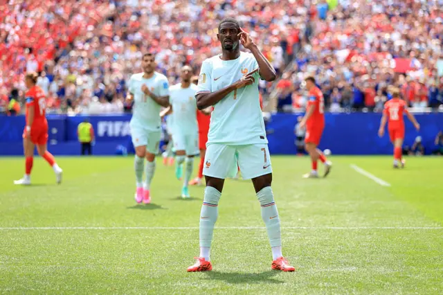 France forward Ousmane Dembélé celebrates after scoring against Norway during a 2026 World Cup group-stage match