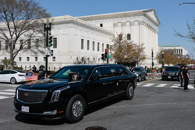 The motorcade carrying US President Donald Trump departs the Supreme Court after President Trump attended oral arguments.