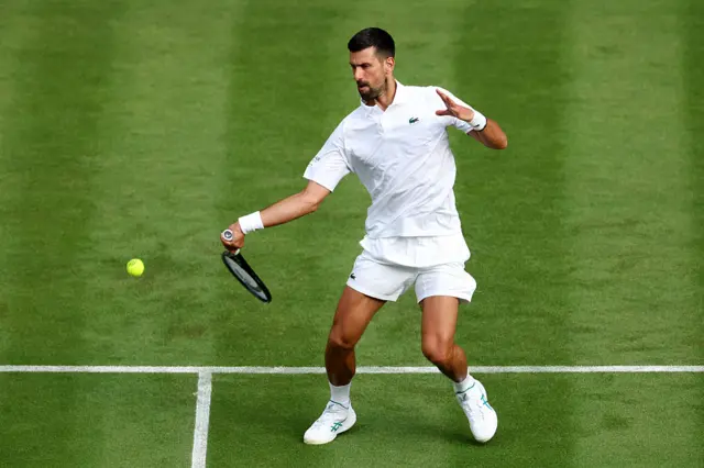 Novak Djokovic of Serbia plays a forehand