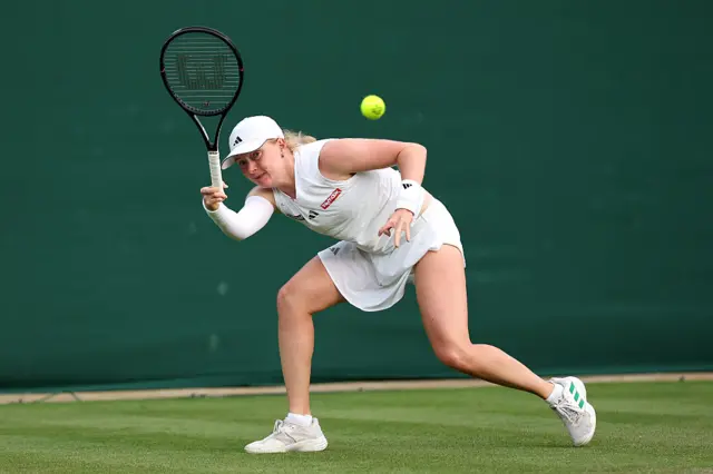 Francesca Jones of Great Britain plays a forehand