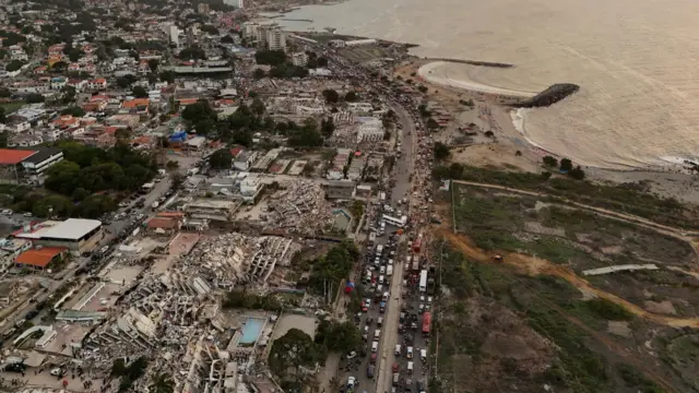 A drone view shows buildings destroyed by earthquakes, in La Guaira, Venezuela, June 26, 2026
