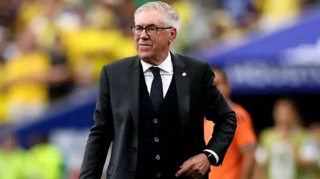 Carlo Ancelotti, Head Coach of Brazil, reacts
