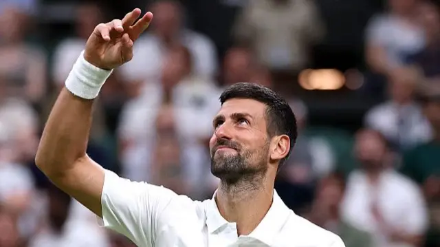 Novak Djokovic of Serbia celebrates a point