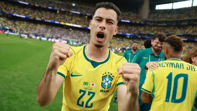 : Gabriel Martinelli #22 of Brazil celebrates after the 2-1 win