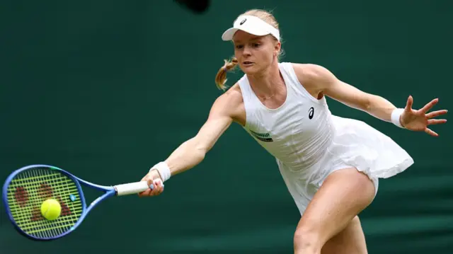 Harriet Dart of Great Britain plays a forehand