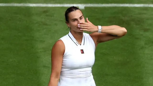 Aryna Sabalenka blows kiss after winning