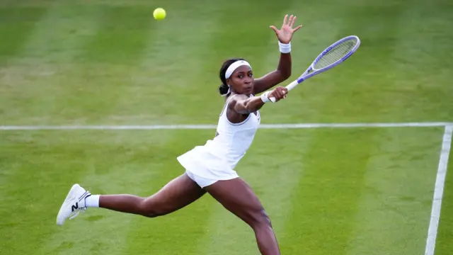 Coco Gauff plays a shot