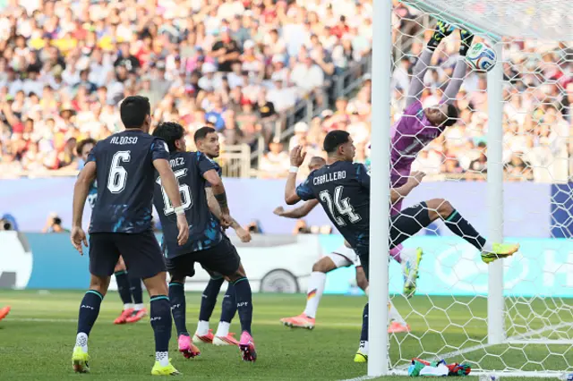 Jonathan Tah (unseen) scores a goal which was later disallowed after a VAR