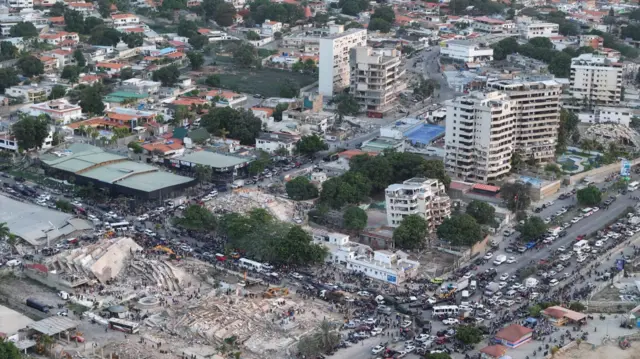 A drone view shows buildings destroyed by earthquakes, in La Guaira, Venezuela, June 26, 2026.
