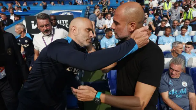 Enzo Maresca and Pep Guardiola embrace