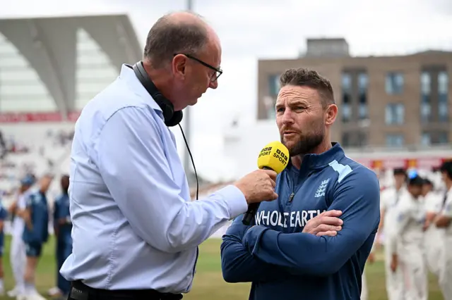 Jonathan Agnew interviews Brendon McCullum at Trent Bridge after the third Test
