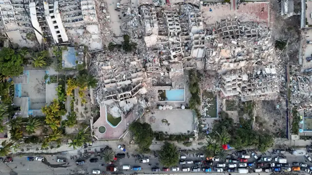 A drone view shows buildings destroyed by earthquakes, in La Guaira, Venezuela, June 26, 2026