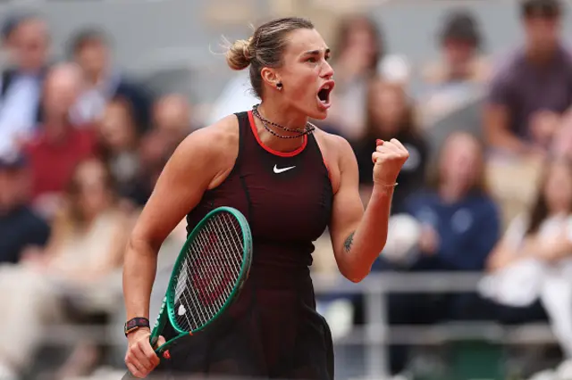Aryna Sabalenka celebrates