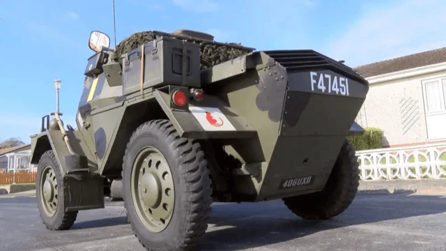 A picture of a restored Daimler Dingo army car