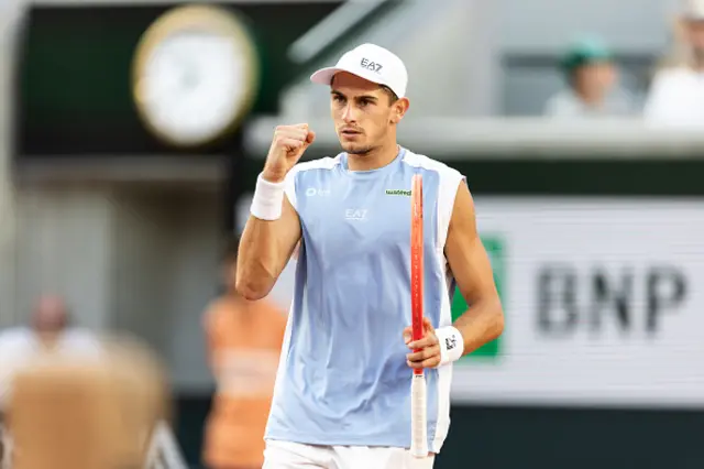 Matteo Arnaldi reacts in a previous match