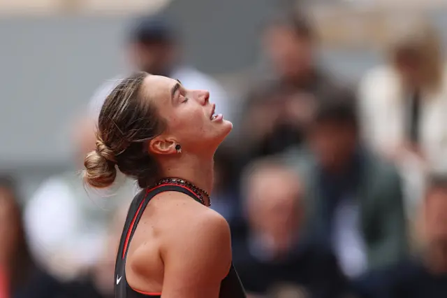 Aryna Sabalenka reacts