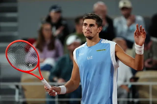 Italy's Matteo Arnaldi reacts to his victory