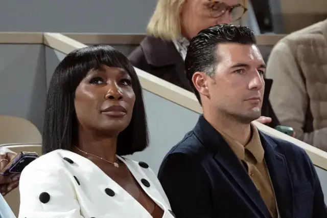 US tennis player Venus Williams (L) and her husband Italian-Danish actor and model Andrea Preti attend