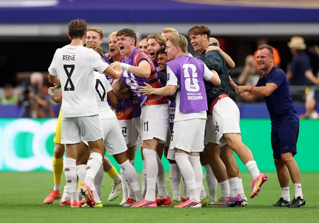 Antonio Nusa #20 of Norway celebrates