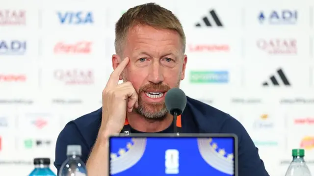 Graham Potter, Head Coach of Sweden, speaks during a Sweden press conference