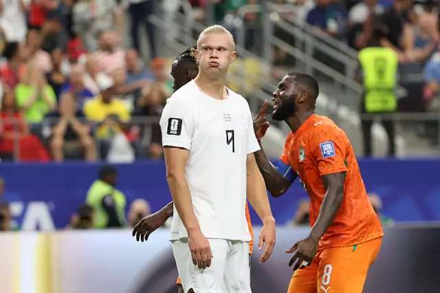 Erling Haaland of Norway reacts after a missed chance