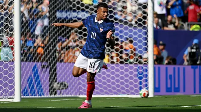 Kylian Mbappe #10 of France scores a goal that was ruled offside during the FIFA World Cup 2026 Round Of 32 match between France and Sweden