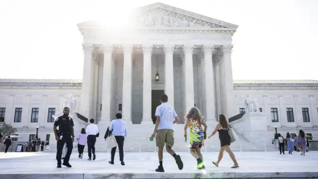 People waliking into the US Supreme Court