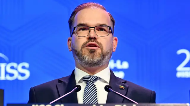 Robertas Kaunas, Lithuanian Minister of National Defence, speaks at the IISS Shangri-La Dialogue security summit in Singapore