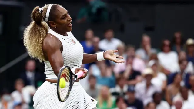 Serena Williams hits a forehand