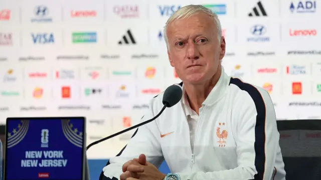 Manager Didier Deschamps of France speaks during the France press conference