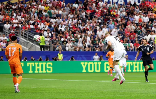 Erling Haaland #9 of Norway attempts a header