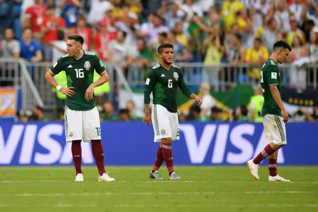Dejected Mexico players after their elimination from the World Cup in 2018