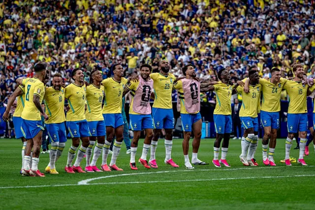 Brazil squad line up in front of fans