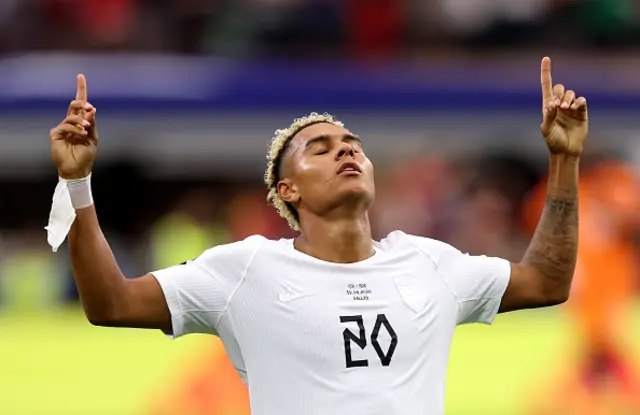 Antonio Nusa #20 of Norway celebrates