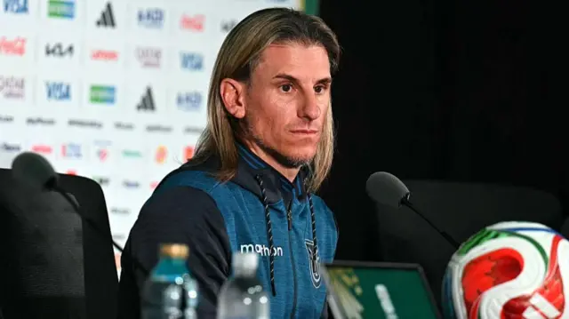 Sebastian Beccacece in his pre-match media conference