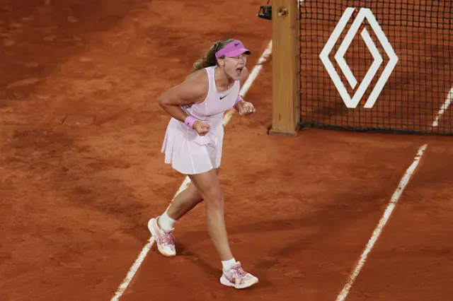 Mirra Andreeva celebrates victory