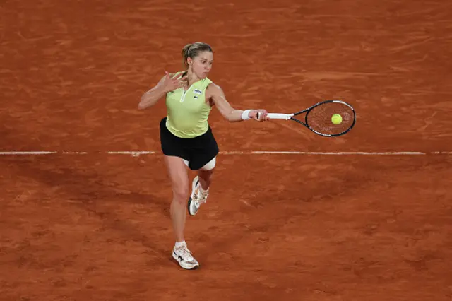 Maja Chwalinska of Poland plays a forehand