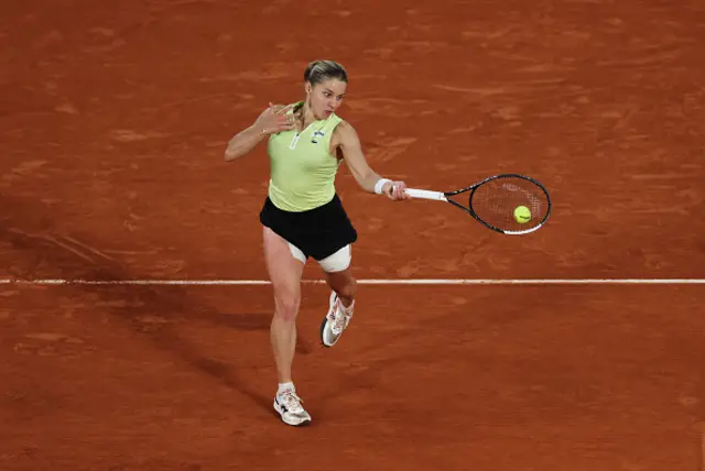 Maja Chwalinska of Poland plays a forehand