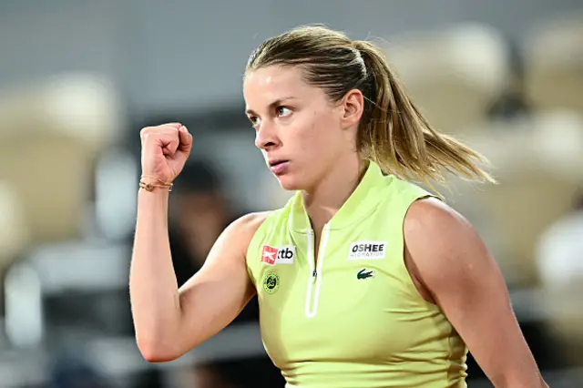 Poland's Maja Chwalinska reacts after a point