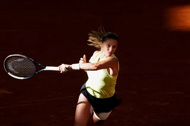 Poland's Maja Chwalinska plays a forehand